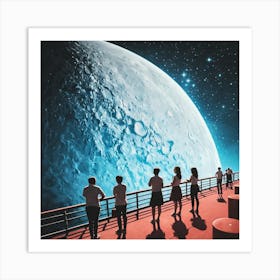 People On A Deck Looking At The Moon Art Print