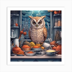 Owl In The Kitchen 1 Art Print