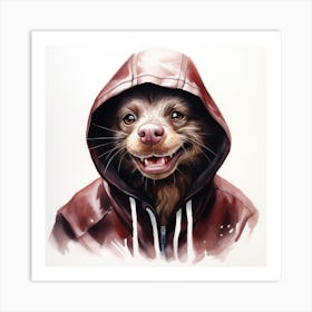 Watercolour Cartoon Tasmanian Devil In A Hoodie Art Print