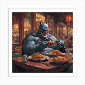 Batman Eating Chinese Food Art Print