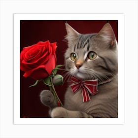 Cat With Rose Art Print