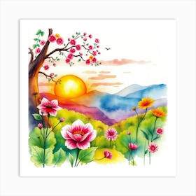 Watercolor Of Flowers 1 Art Print