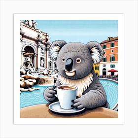 Koala Drinking Coffee Art Print