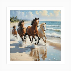 Horses Running On The Beach Art Print 3 Art Print