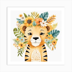 Floral Cute Baby Lion Nursery Illustration (23) 1 Art Print