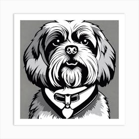 Shih Tzu,  Black and white illustration, Dog drawing, Dog art, Animal illustration, Pet portrait, Realistic dog drawing, Shih Tzu puppy Art Print
