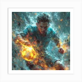 Soccer Player In Fire Art Print