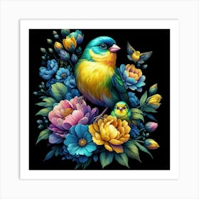 Bird And Flowers 1 Art Print