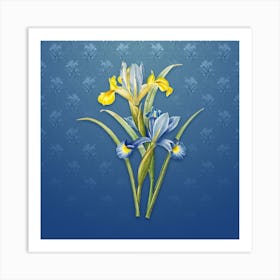 Vintage Spanish Iris Botanical on Bahama Blue Pattern n.2334 Art Print