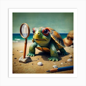 Turtle With Magnifying Glass Art Print