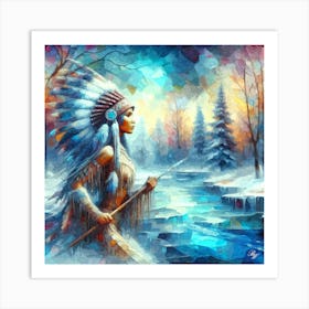 Oil Texture Native American Indian Maiden 1 Art Print