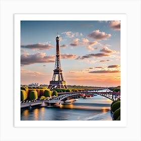 Sunset Over The Eiffel Tower Art Print