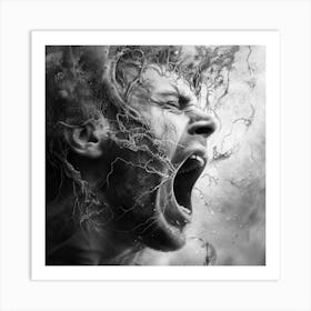 Black And White Portrait Of A Man Screaming Art Print