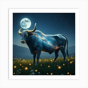 Bull In The Moonlight 11 Art Print