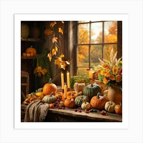 Autumn Harvest Celebration Captured In A Rustic Farmhouse Setting Pumpkins And Various Gourds Offer 2 1 Art Print