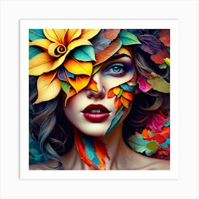 Colorful Girl With Flowers On Her Face Art Print