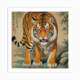 Talismanic Tiger, Vintage Japanese Hallway Art Print 1 Art Print