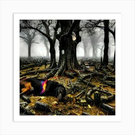 Dog In The Forest Art Print