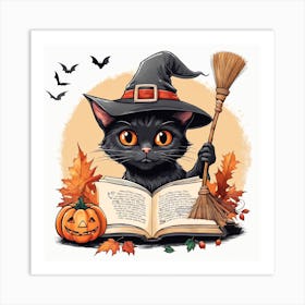 Cute Cat Halloween Pumpkin (41) Art Print