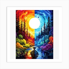 Sunset In The Forest Art Print