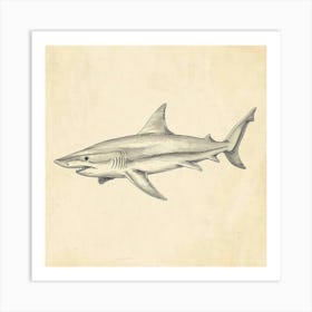 Blue Shark Vintage Illustration 1 Art Print