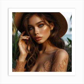 Beautiful Woman In A Hat Art Print