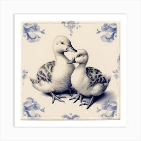 Ducklings Delft Tile Illustration 2 Art Print