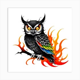 Owl With Flames Art Print