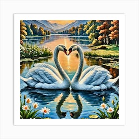 Swans In Love 5 Art Print