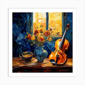 Violin And Flowers 1 Art Print