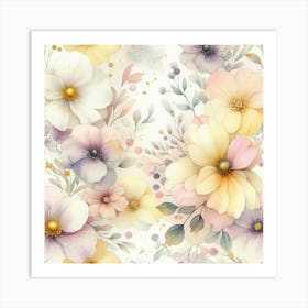 Watercolor Flowers Seamless Pattern Art Print