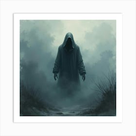 Horror Figure Emerging From A Watercolor Dark Fog 1 Art Print