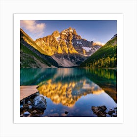 Mountain Lake At Sunrise Art Print