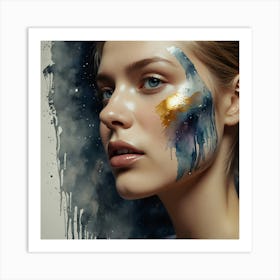 Beautiful Young Woman With Paint On Face Art Print