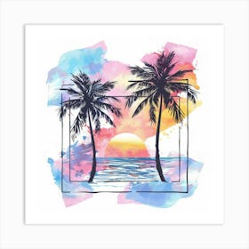 Sunset With Palm Trees 3 Art Print