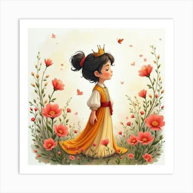 Enchanting Prince With Watercolor Blooming Garden 1 Art Print