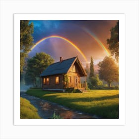 Rainbow Over A Cabin Art Print