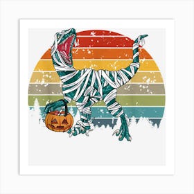 Halloween Mummy Raptor Dinosaur Costume Pumpkin Vintage Art Print