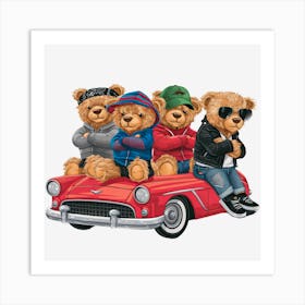 Teddy Bears In Car.Cool-Bear-Doll-Sublimation-Bundle Art Print