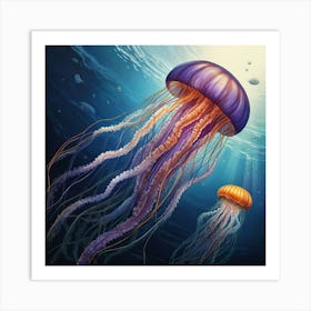 Jellyfish Underwater 2 Art Print