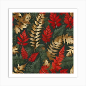 Golden and green and red leaves of fern 1 Art Print