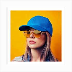 Firefly Headshot, Avatar, Girl, Blue Face Cap, Yellow Sunglasses, Stylish, Vibrant, Colorful, Modern (11) Art Print