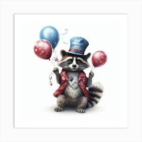 Raccoon With Balloons 1 Art Print