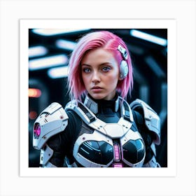 Futuristic Girl With Pink Hair Art Print