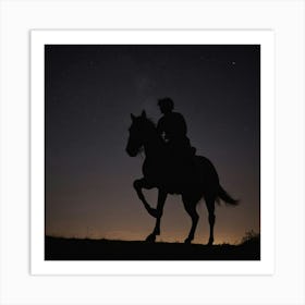 Silhouette Of Horse Rider At Night Art Print