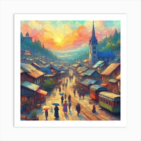 City At Sunset Art Print