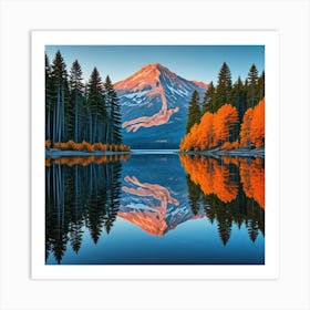 Mountain Reflection Cubism Style Art Print