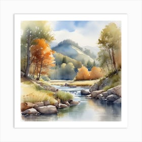 Watercolor Of A River 11 Art Print