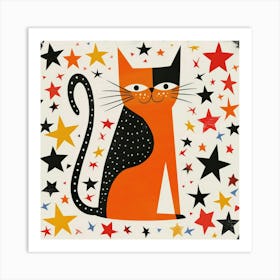 Orange Cat With Stars Art Print