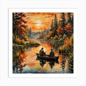 Fishing At Sunset Art Print